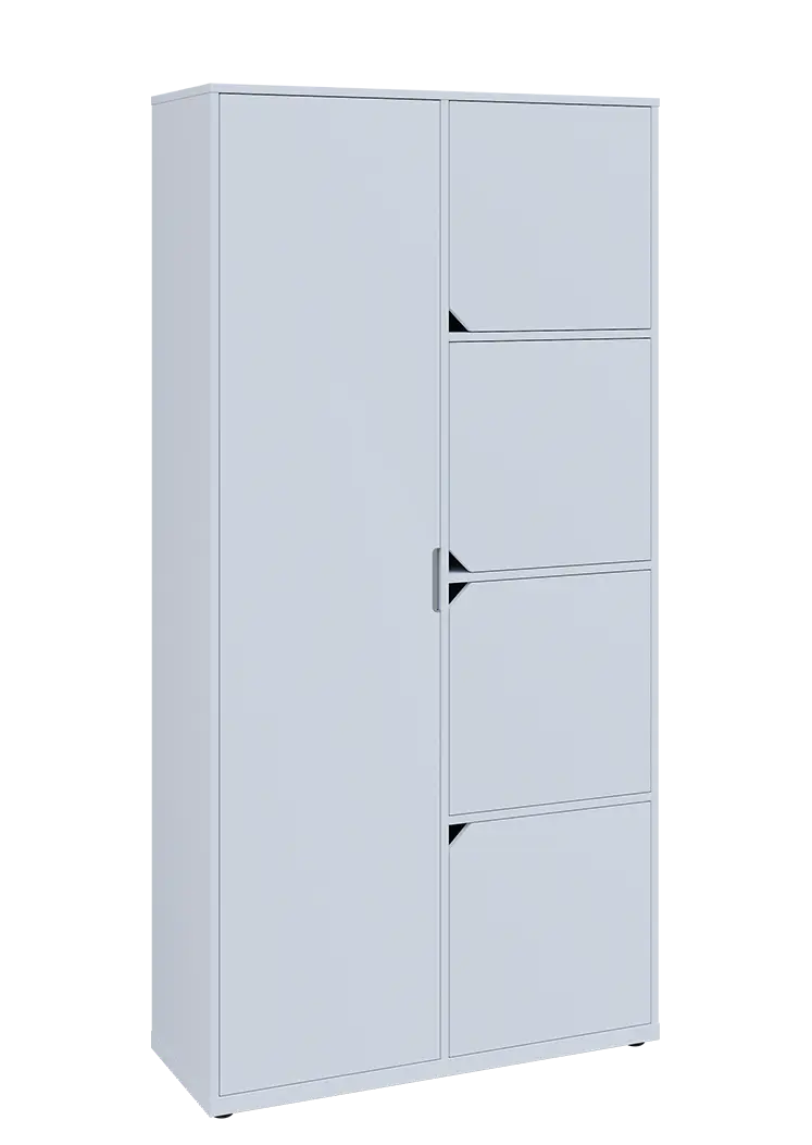 KSR6-82 L skříň šatní, 1x výsuvné ramínko, 4x dvířka, 2053x1022x400 mm, provedení levé, bílá sněžná